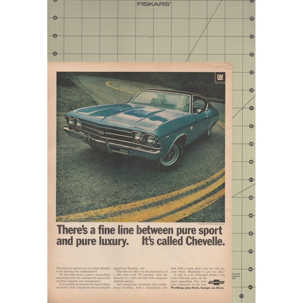Vintage 1969 Chevrolet Chevelle SS 396 Muscle Car Garage Decor Man Cave Print Ad - Picture 3 of 4
